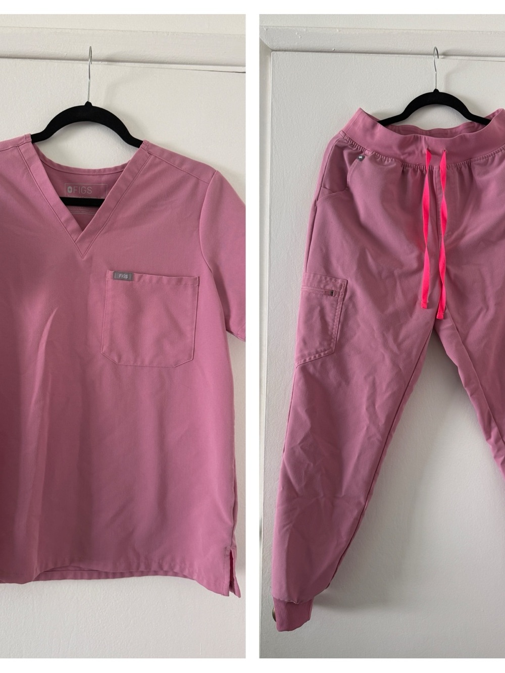 FIGS Women’s Scrub Set Catarina One-Pocket Top M + Zamora Jogger Pant Pink